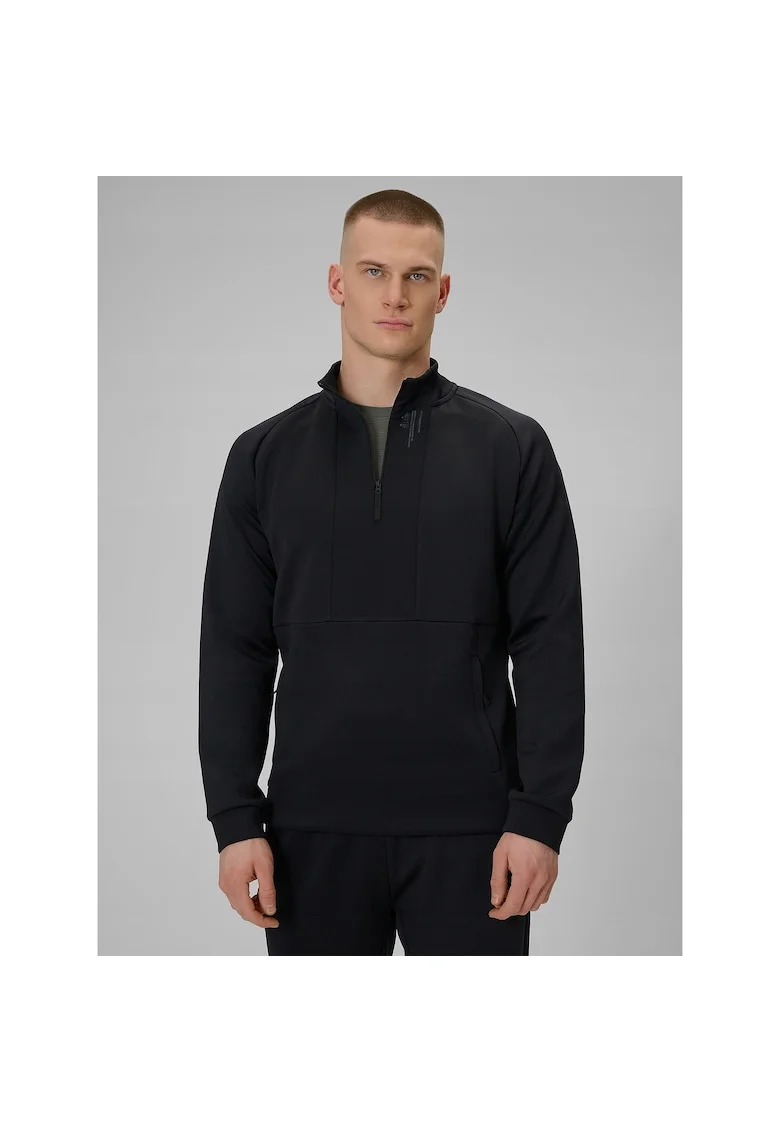 Hanorac sport barbati,  negru, uscare rapida, guler protector, buzunare cu fermoar