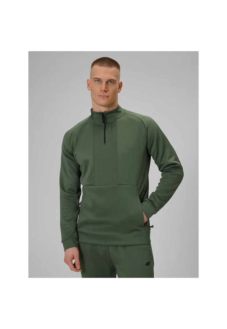 Hanorac sport barbati  uscare rapida, guler inalt, kaki