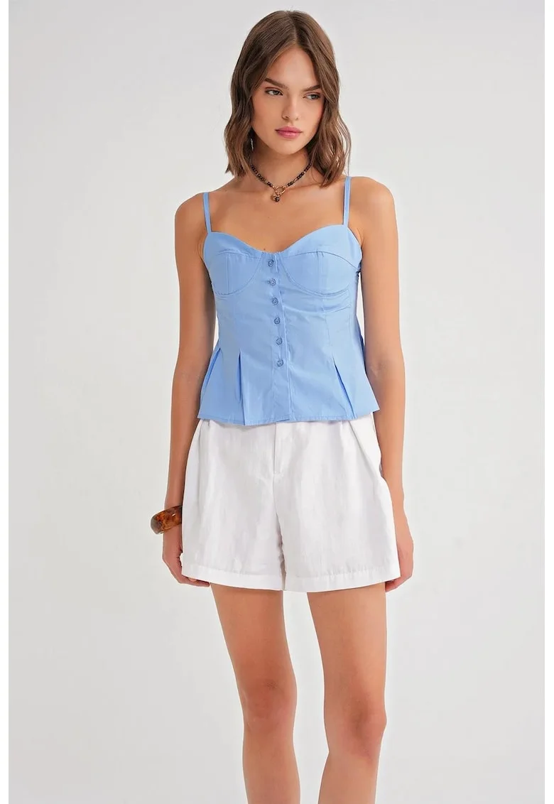 Maiou  guler inima, nasturi, albastru, textil, Albastru