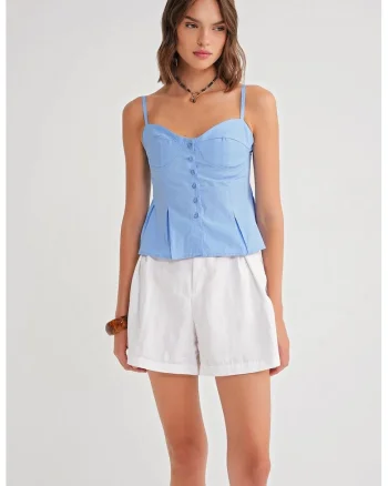 Maiou  guler inima, nasturi, albastru, textil, Albastru
