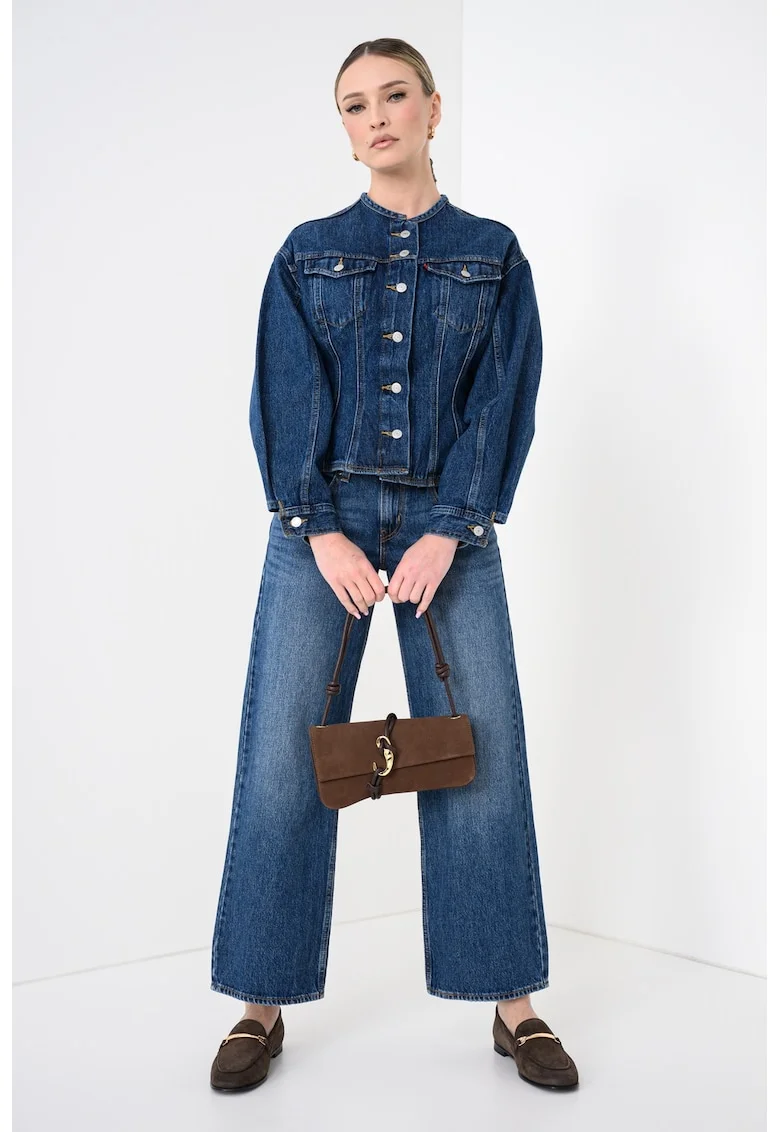 Jacheta cambrata din denim, Albastru inchis