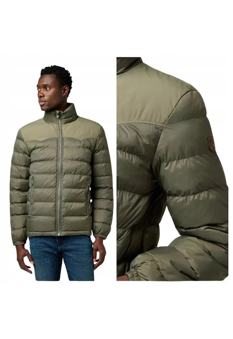 Jacheta Barbati,  Packable Puffer, Regular Fit, Guler Inalt, Fermoar, Caqwdfldura Si Confortabila, Maneci Lungi, Poliamida, Verde, Verde