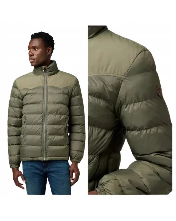 Jacheta Barbati,  Packable Puffer, Regular Fit, Guler Inalt, Fermoar, Caqwdfldura Si Confortabila, Maneci Lungi, Poliamida, Verde, Verde