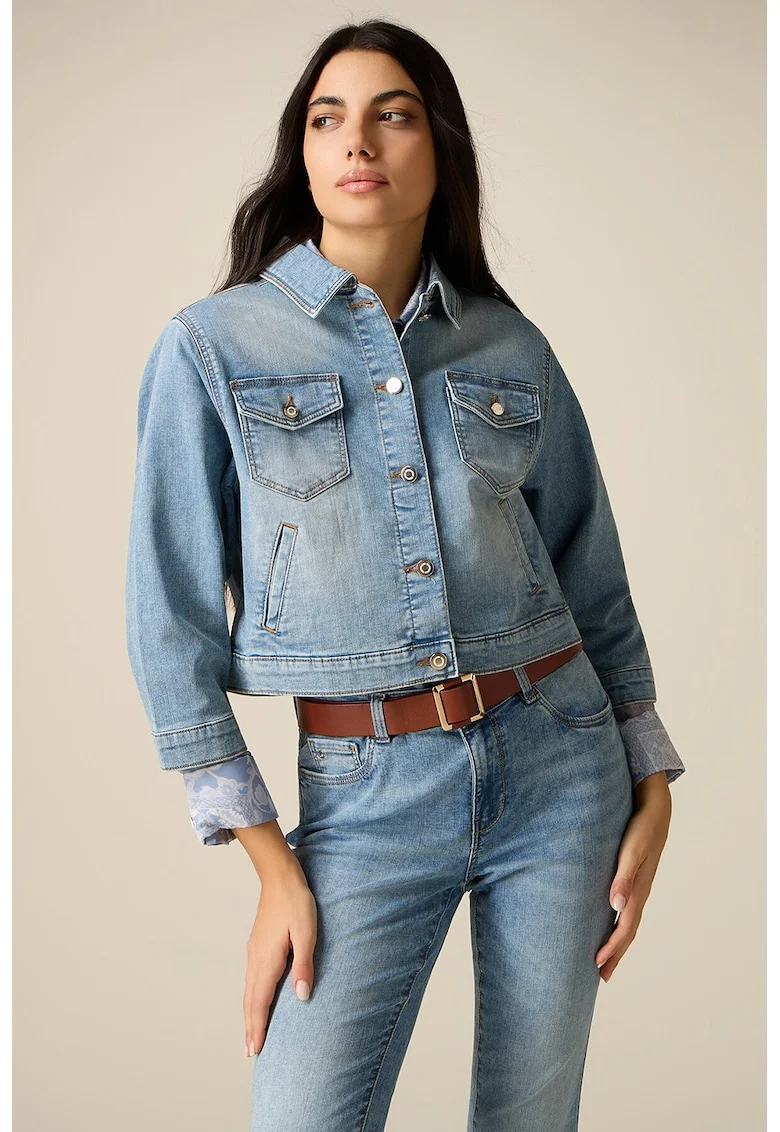 Jacheta de denim cu nasturi, Albastru deschis melange
