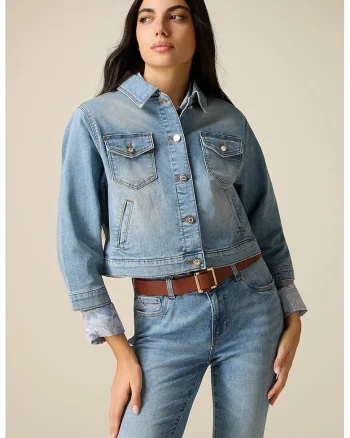 Jacheta de denim cu nasturi, Albastru deschis melange