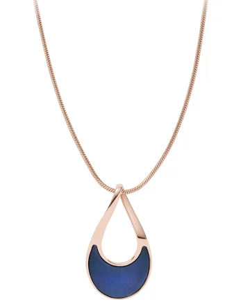 Colier cu pandantiv Mother of Pearl Agnethe, Auriu rose/bleumarin