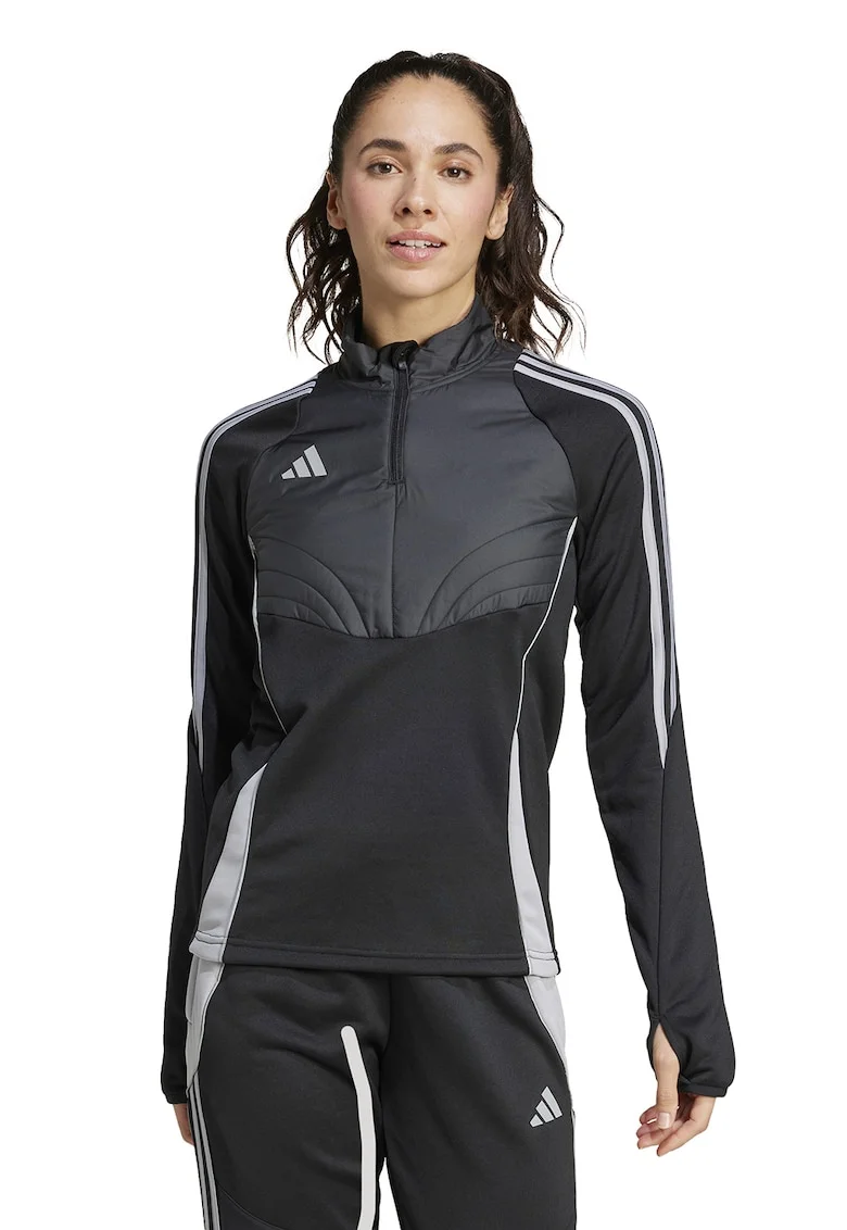 Bluza de trening slim fit cu fenta si fermoar, pentru fotbal Tiro24, Negru/Gri inchis