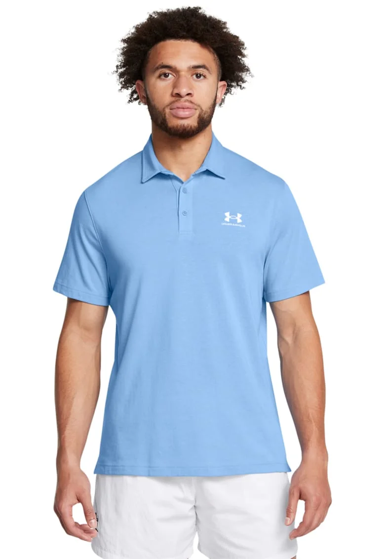 Tricou polo cu detaliu logo, pentru fitness, Albastru prafuit