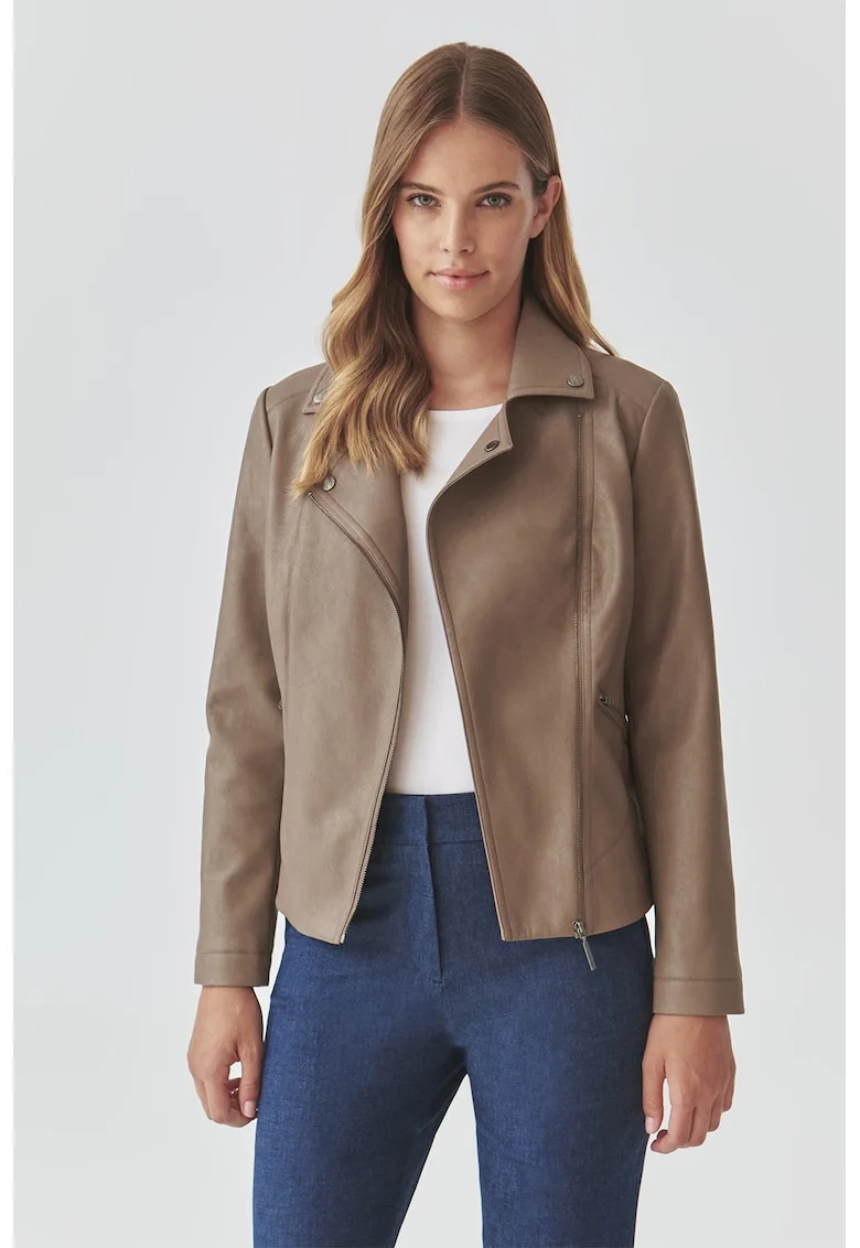 Jacheta biker din piele ecologica, Maro deschis
