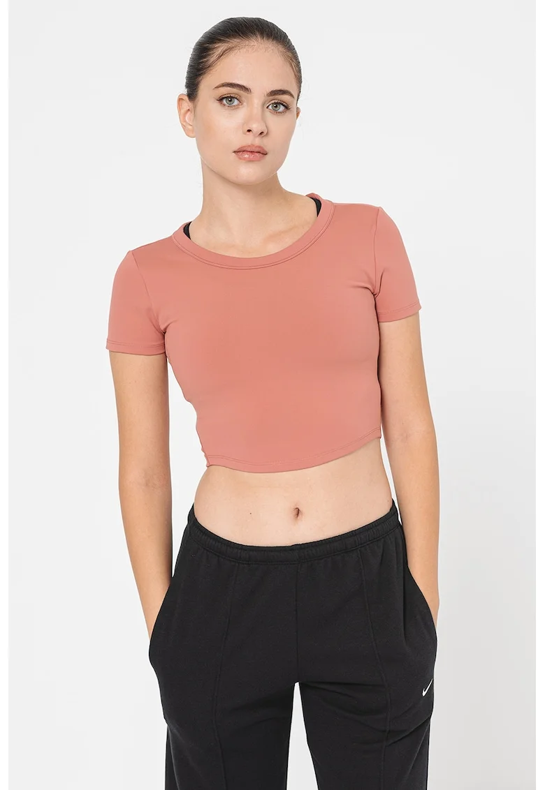 Tricou crop cu tehnologie Dri-Fit, pentru fitness, Rosu stins