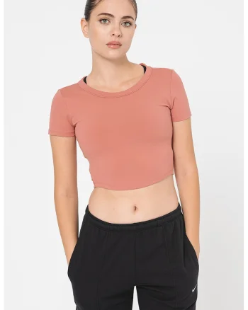 Tricou crop cu tehnologie Dri-Fit, pentru fitness, Rosu stins