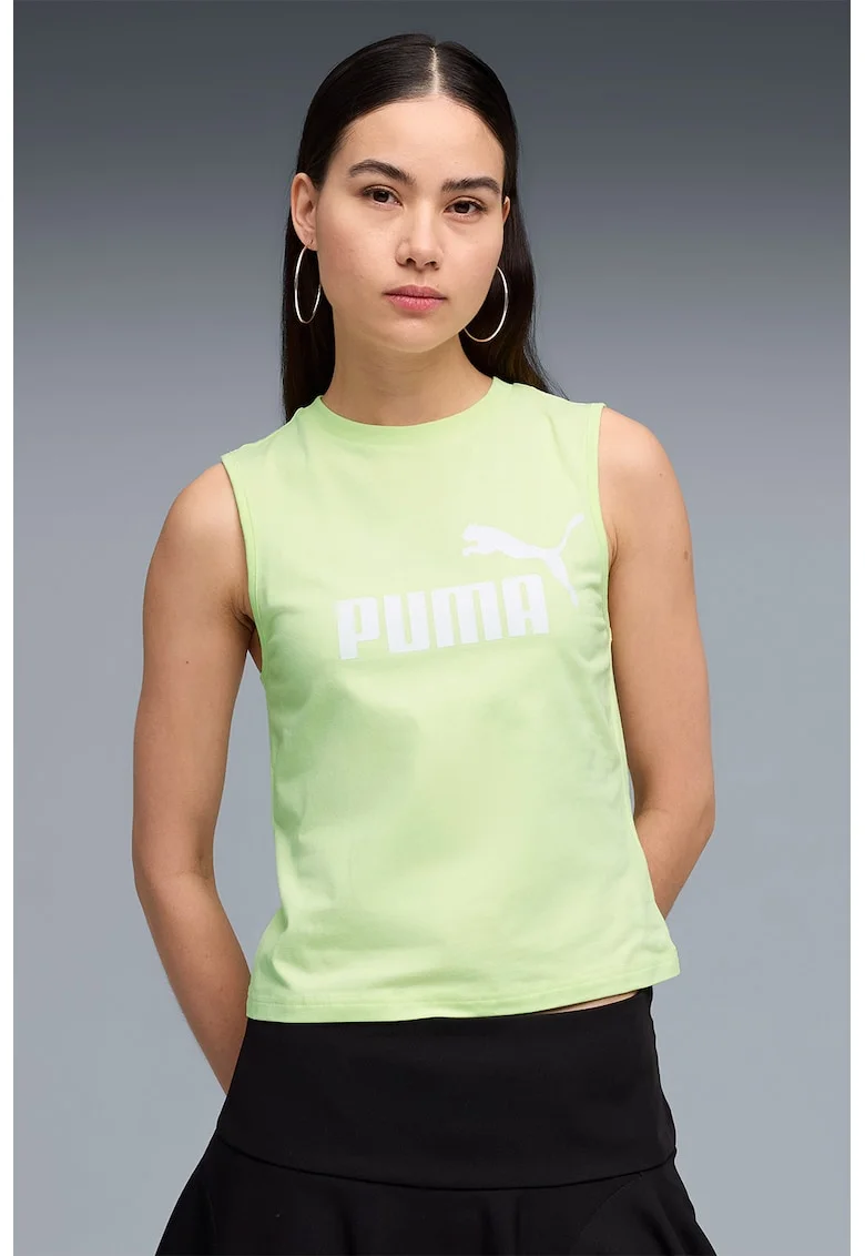Top cu imprimeu logo Essentials, Alb/Verde fistic