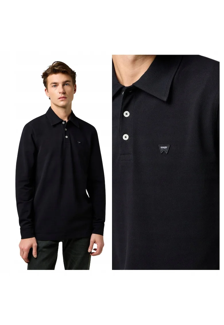 Tricou Polo Barbati,  LS Polo Shirt, Regular Fit, Cu Guler, Cu Logo, Design Clasic, Maneci Lungi, Bumbac, S INTL, Negru