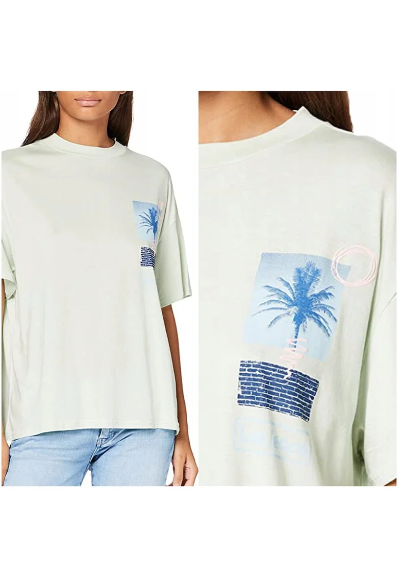 Tricou Dama,  Oversized Tee, Regular Fit, Maneci Scurti, Design Clasic, Cu Grafica, Bumbac, Marime S, Verde