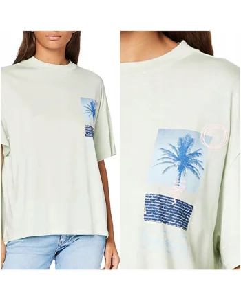 Tricou Dama,  Oversized Tee, Regular Fit, Maneci Scurti, Design Clasic, Cu Grafica, Bumbac, Marime S, Verde