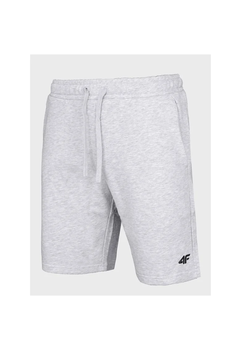 Pantaloni scurti barbatesti  bumbac gri deschis melanj, 2 buzunare laterale, talie ajustabila
