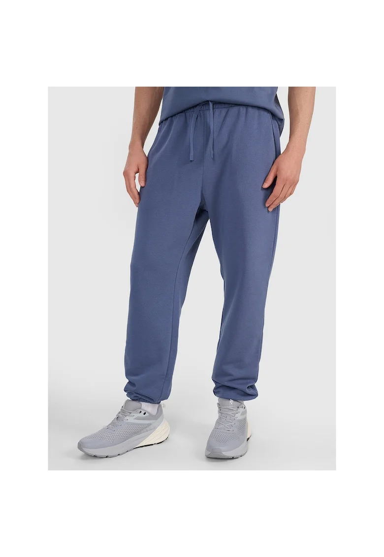 Pantaloni sport  albastri, bumbac/poliester, croiala normala, fara captuseala