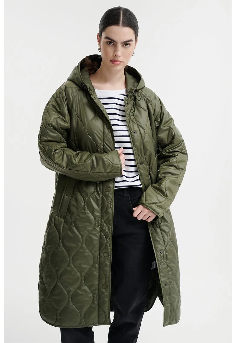 Geaca cu gluga si maneci raglan, Verde masliniu