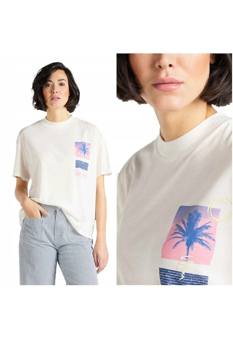 Tricou Dama,  Oversized Tee, Regular Fit, Maneci Scurti, Design Clasic, Cu Grafica, Bumbac, Marime S, Alb