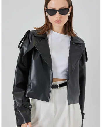 Jacheta dama,  piele ecologica, negru