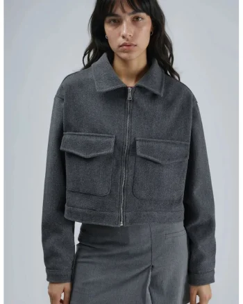 Jacheta scurta dama,  poliester/lycra, gri inchis