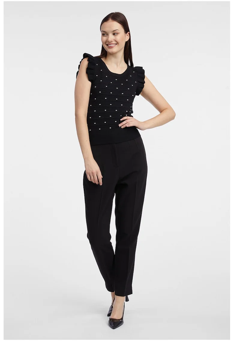 Top slim fit cu volane, Alb/Negru