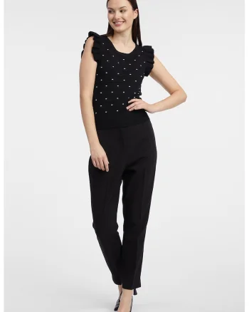 Top slim fit cu volane, Alb/Negru