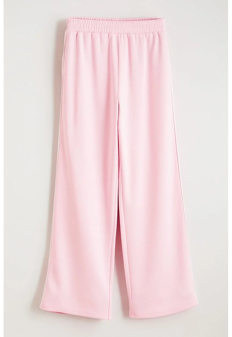 Pantaloni de trening cu croiala ampla si talie elastica, Roz pastel