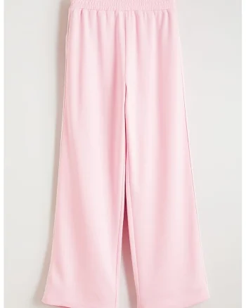 Pantaloni de trening cu croiala ampla si talie elastica, Roz pastel