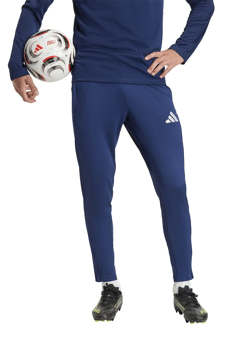 Pantaloni slim fit pentru fotbal, Alb/Albastru inchis