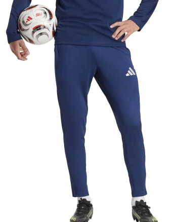 Pantaloni slim fit pentru fotbal, Alb/Albastru inchis