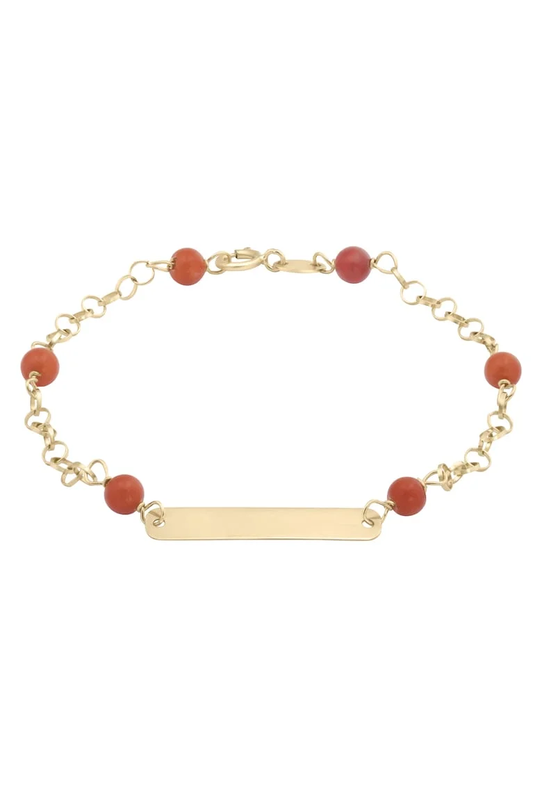Bratara Pentru Copii cu Coral Natural si Placuta din Aur 18 Kt,  1.1 g