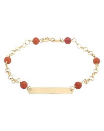 Bratara Pentru Copii cu Coral Natural si Placuta din Aur 18 Kt,  1.1 g