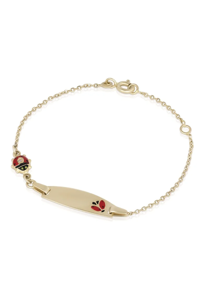 Brarata pentru Copii din Aur Galben de 18K cu Diamante de 0.05ct, Placuta Nume, Buburuza Rosie,