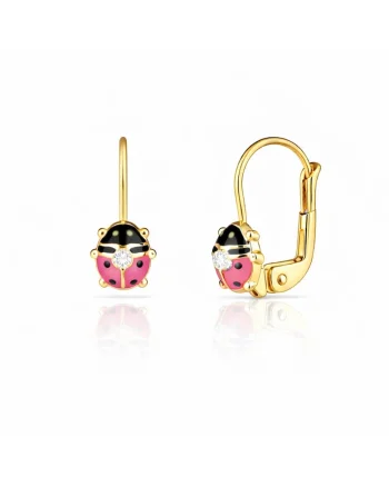 Cercei cu Tortite pentru Copii din Aur Galben de 18K cu Diamante de 0.05ct, Buburuza,