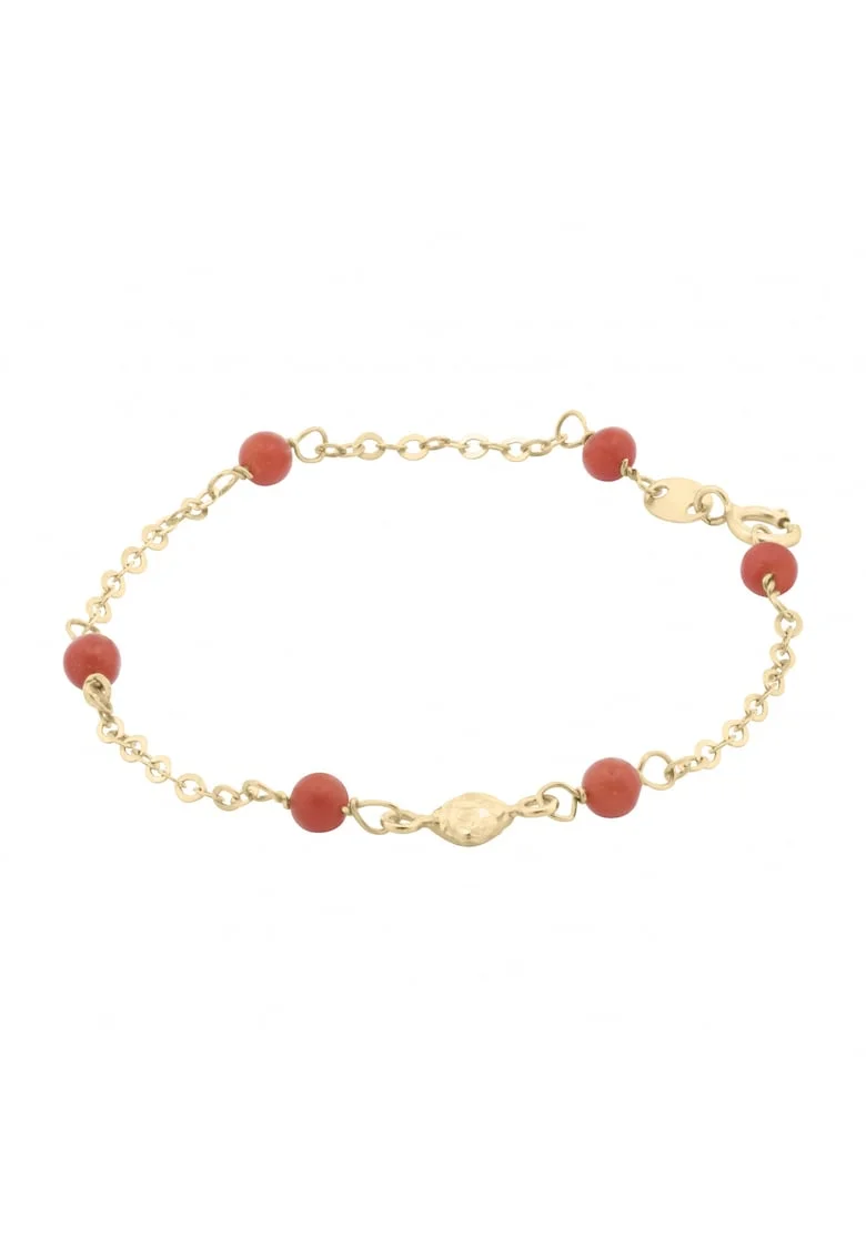 Bratara Pentru Copii cu Coral Natural din Aur 18 Kt,  0.9 g