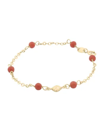 Bratara Pentru Copii cu Coral Natural din Aur 18 Kt,  0.9 g
