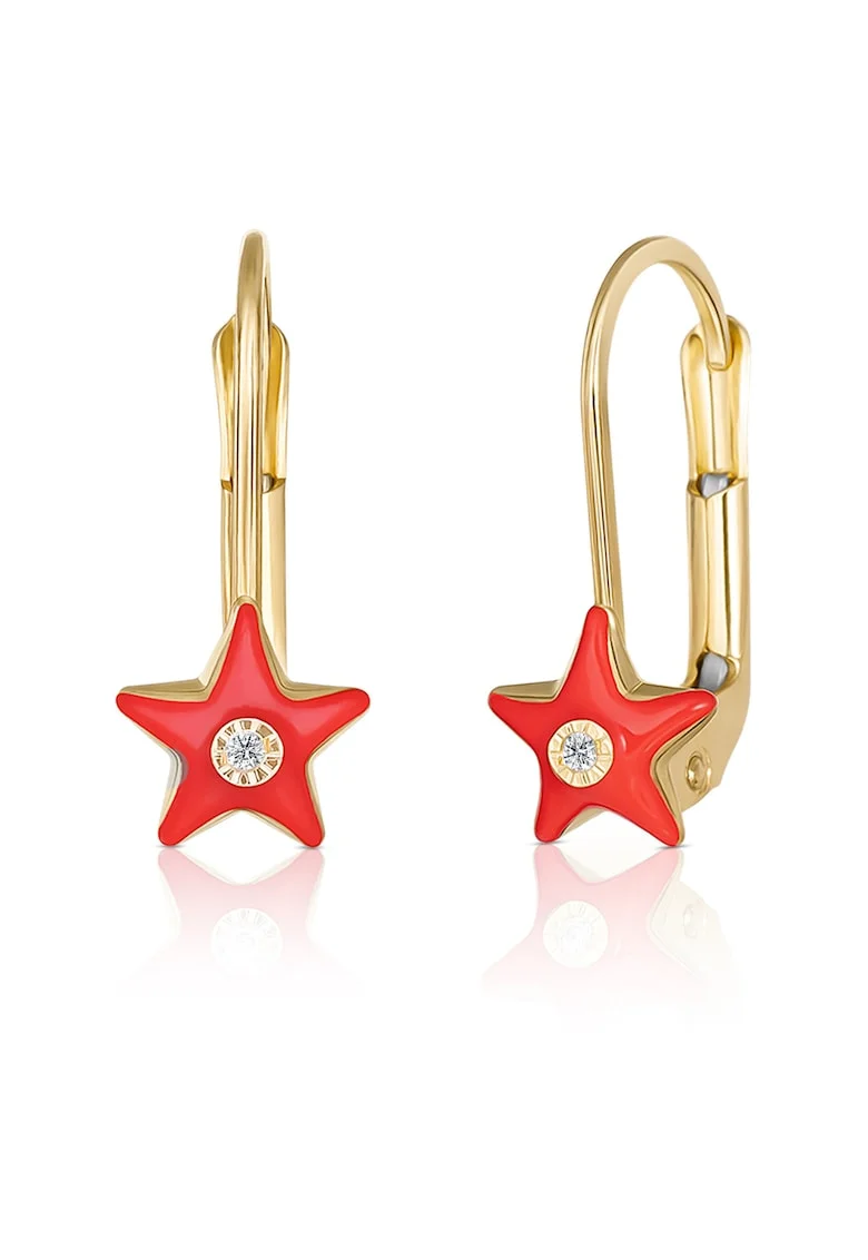 Cercei cu Tortite pentru Copii din Aur Galben de 18K cu Diamante de 0.05ct, Stea,