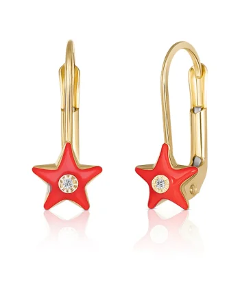 Cercei cu Tortite pentru Copii din Aur Galben de 18K cu Diamante de 0.05ct, Stea,