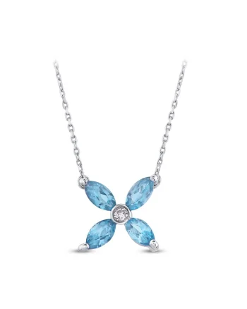Colier Torino Aur Roz,  18K, Diamante de 0.03 Carate si Topaz Bleu de 0.78 Carate, 2.18 g