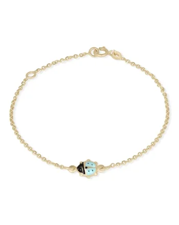 Bratara pentru Copii din Aur Galben de 14K cu Buburuza Turquoise Tiffany,
