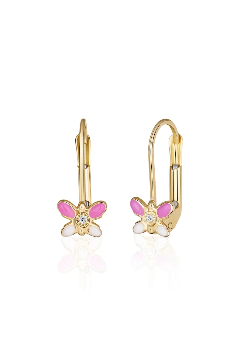 Cercei cu Tortite pentru Copii din Aur Galben de 18K cu Diamante de 0.05ct, Fluture,