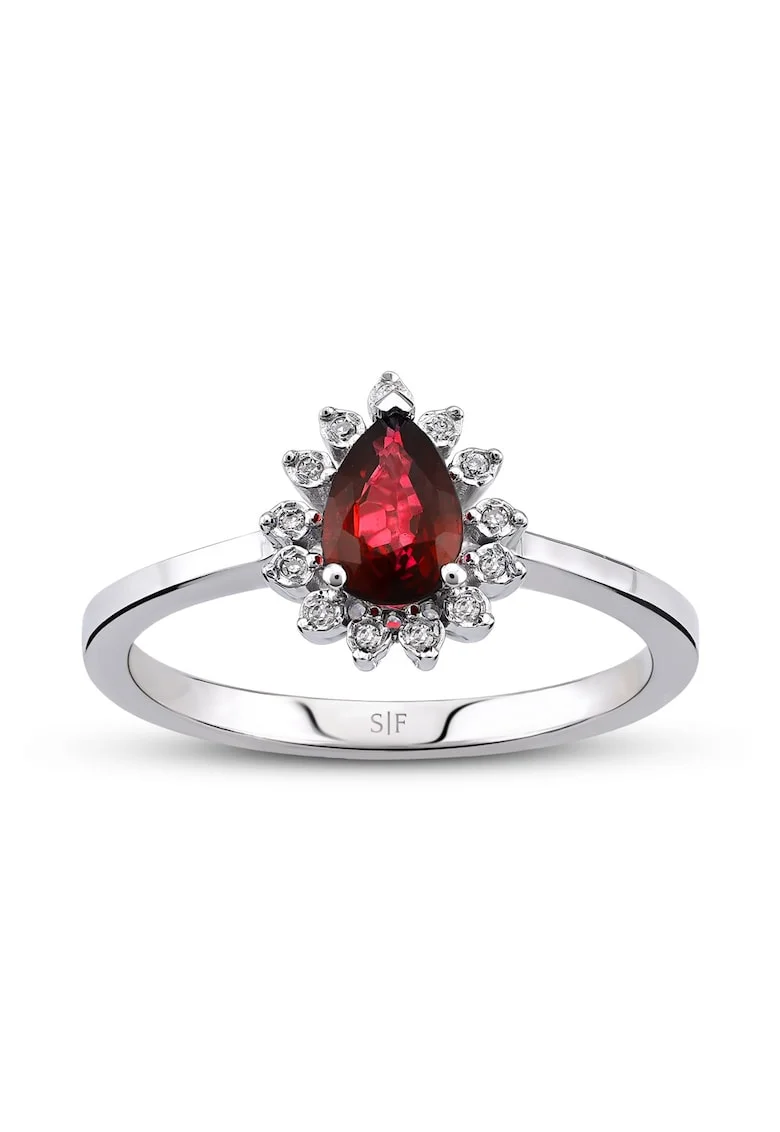 Inel Malmo Aur Alb,  14K, Diamante de 0.27 Carate si Rubin de 0.75 Carate