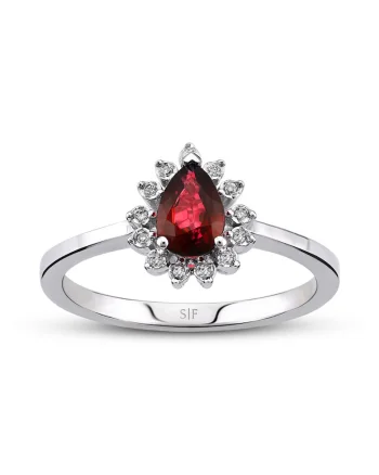 Inel Malmo Aur Alb,  14K, Diamante de 0.27 Carate si Rubin de 0.75 Carate