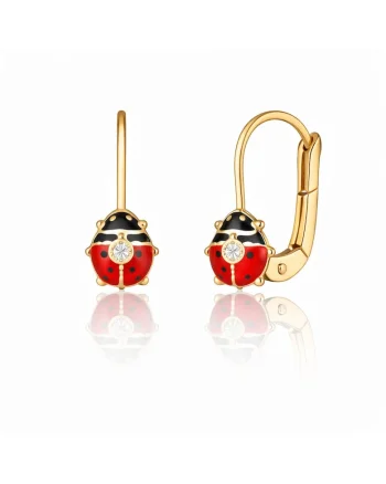 Cercei cu Tortite pentru Copii din Aur Galben de 18K cu Diamante de 0.05ct, Buburuza,