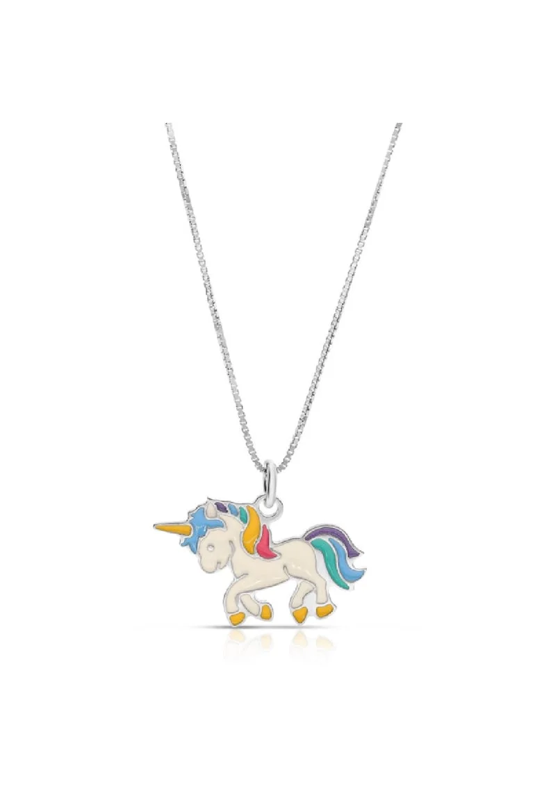 Colier Pentru Copii Unicorn Multicolor din Argint 925, Placat cu Rodiu si Email,
