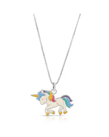 Colier Pentru Copii Unicorn Multicolor din Argint 925, Placat cu Rodiu si Email,