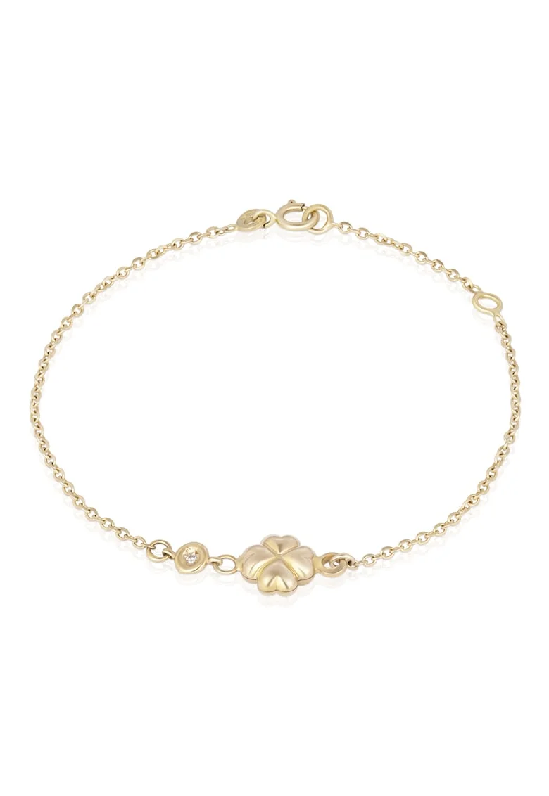 Brarata pentru Copii din Aur Galben de 18K cu Diamante de 0.05ct, Trifoi,