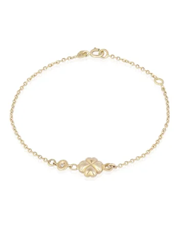 Brarata pentru Copii din Aur Galben de 18K cu Diamante de 0.05ct, Trifoi,