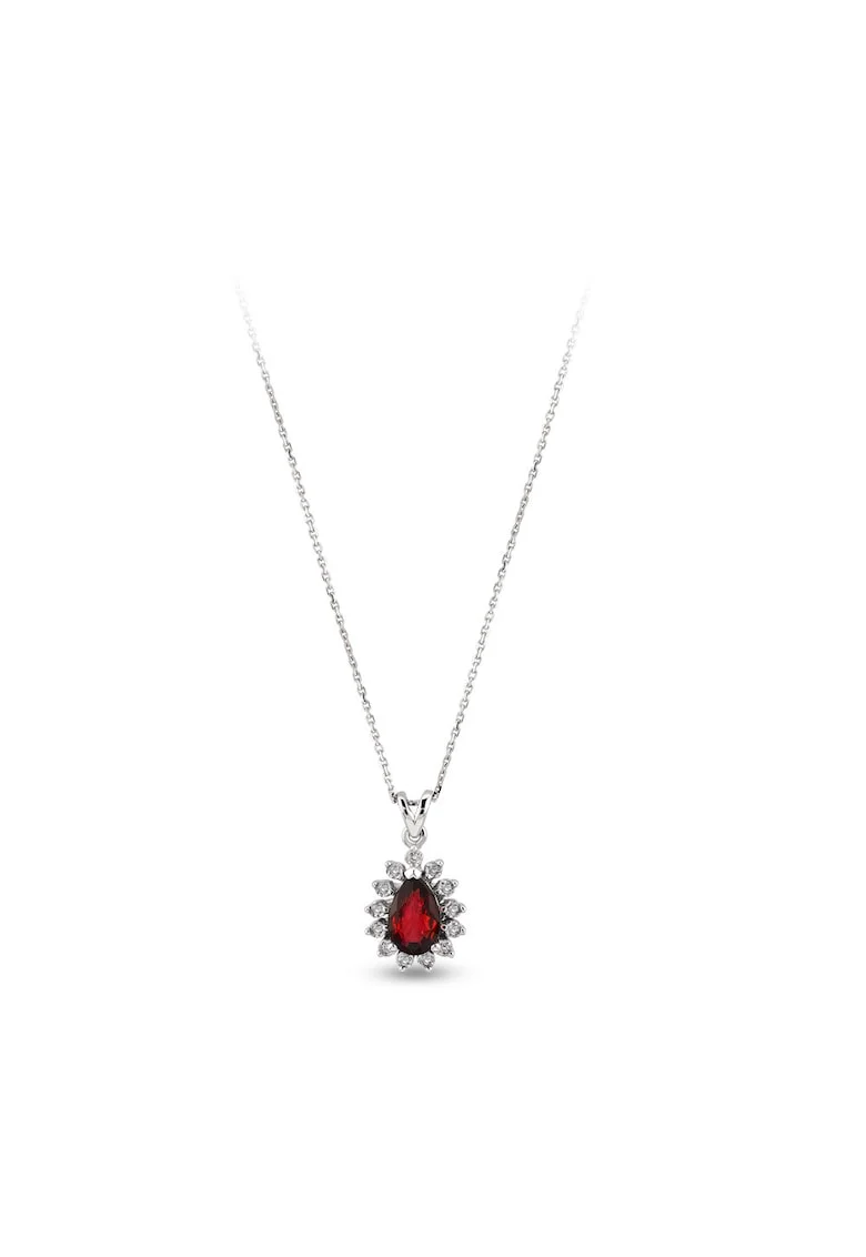 Colier Malmo Aur Alb,  14K, Diamante de 0.27 Carate si Rubin de 0.86 Carate